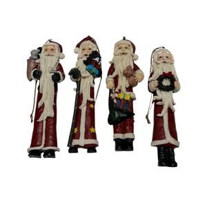 Set of 4 Vintage Resin Long, Slender, Old-World Style Santa Ornaments - EUC